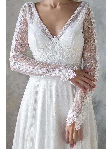 Long Sleeves Lace Backless Cheap Wedding Dresses Online, Cheap Bridal Dresses, WD543