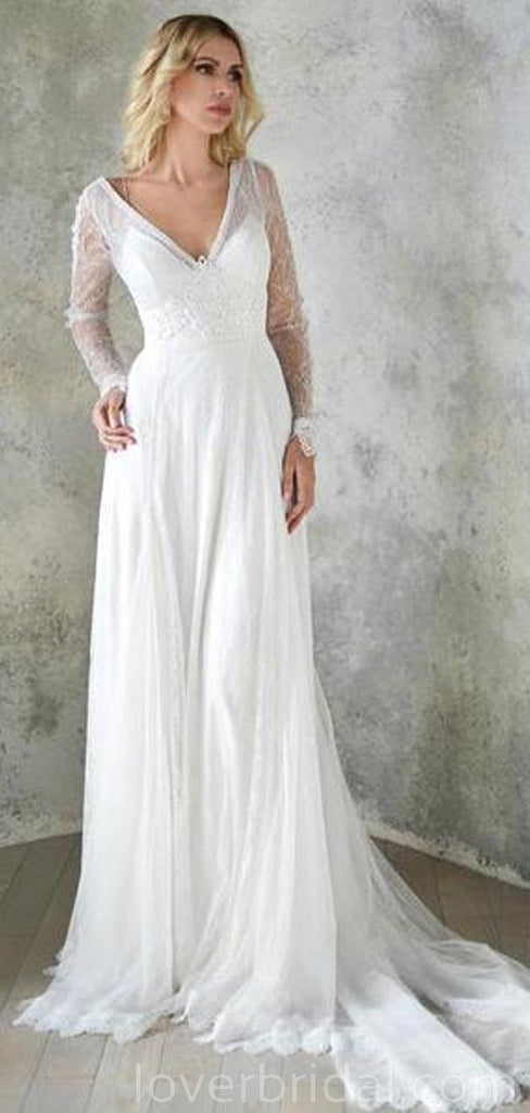 Long Sleeves Lace Backless Cheap Wedding Dresses Online, Cheap Bridal Dresses, WD543