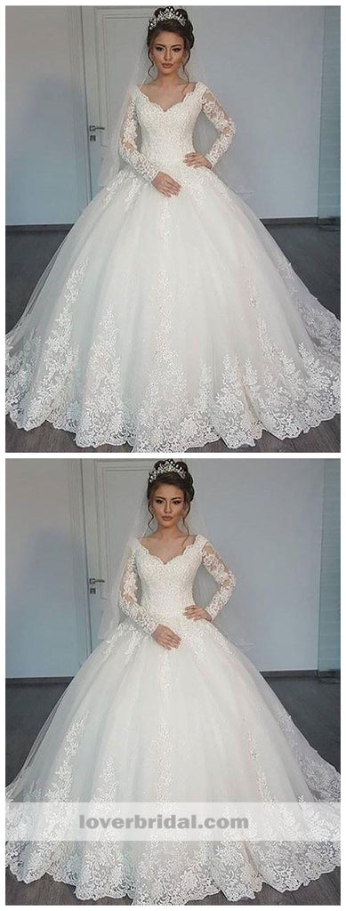 Long Sleeves Lace Ball Gown Wedding Dresses Online, Cheap Lace Bridal Dresses, WD447