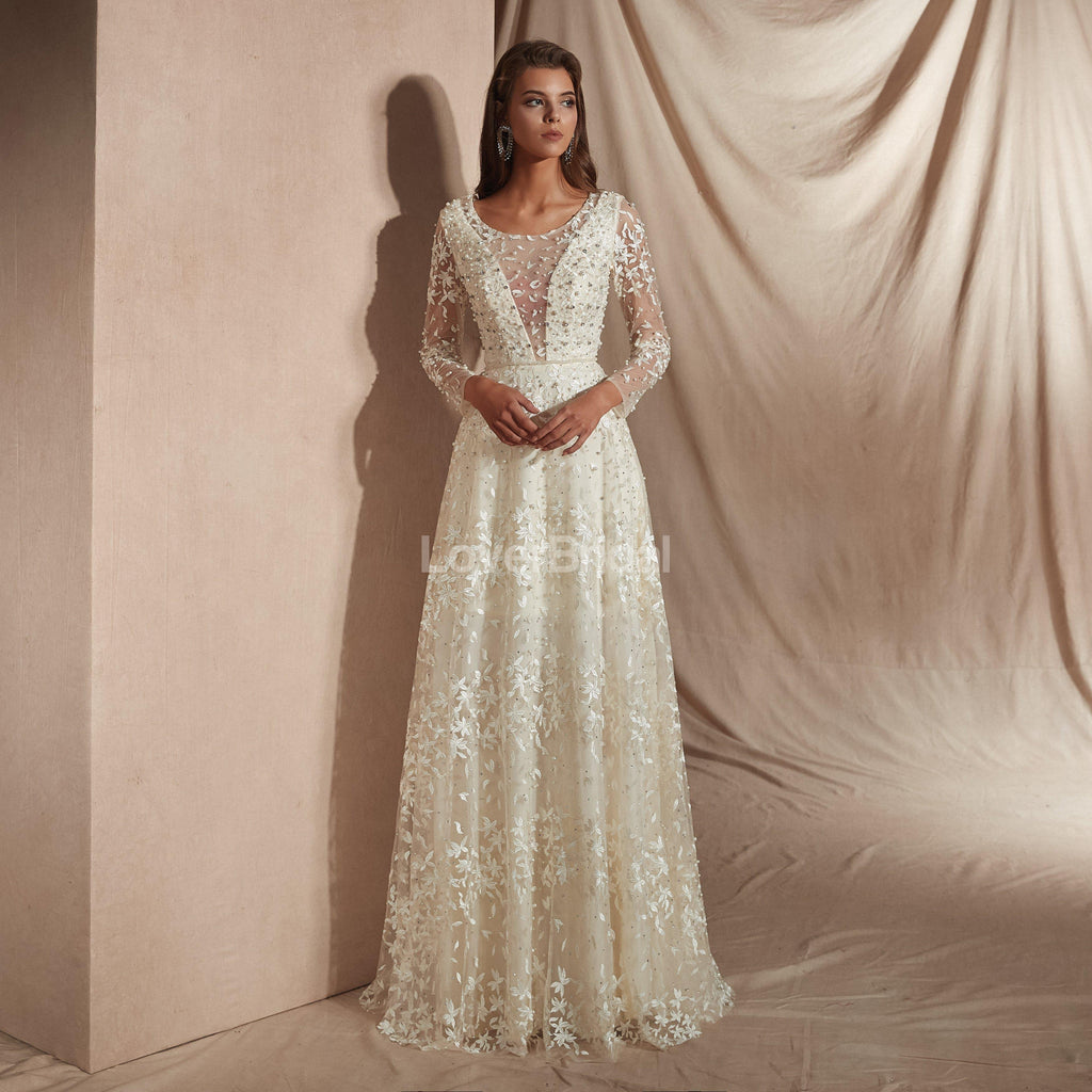 Long Sleeves Lace Cheap Wedding Dresses Online, Cheap Unique Bridal Dresses, WD578