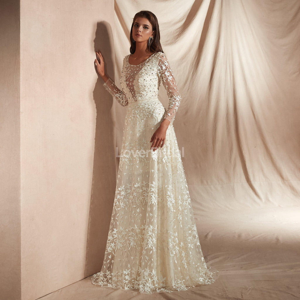 Long Sleeves Lace Cheap Wedding Dresses Online, Cheap Unique Bridal Dresses, WD578