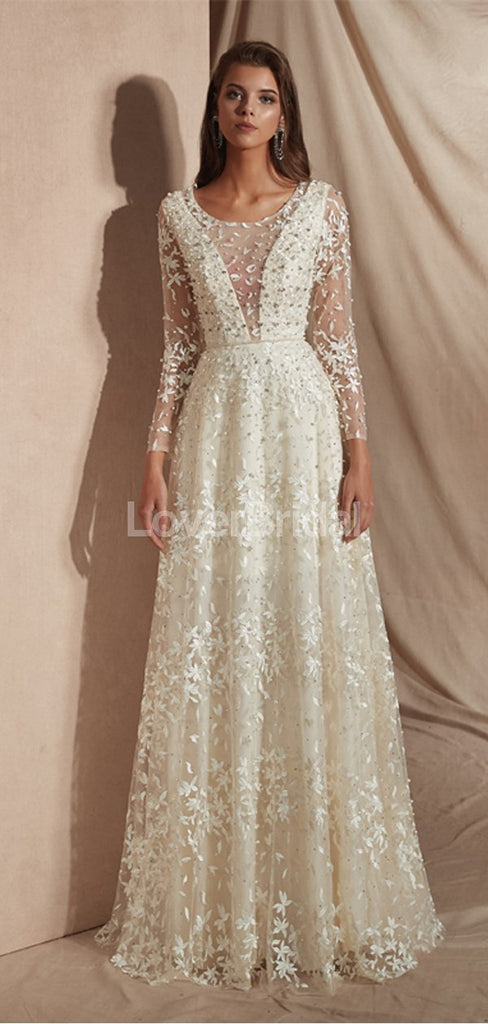 Long Sleeves Lace Cheap Wedding Dresses Online, Cheap Unique Bridal Dresses, WD578