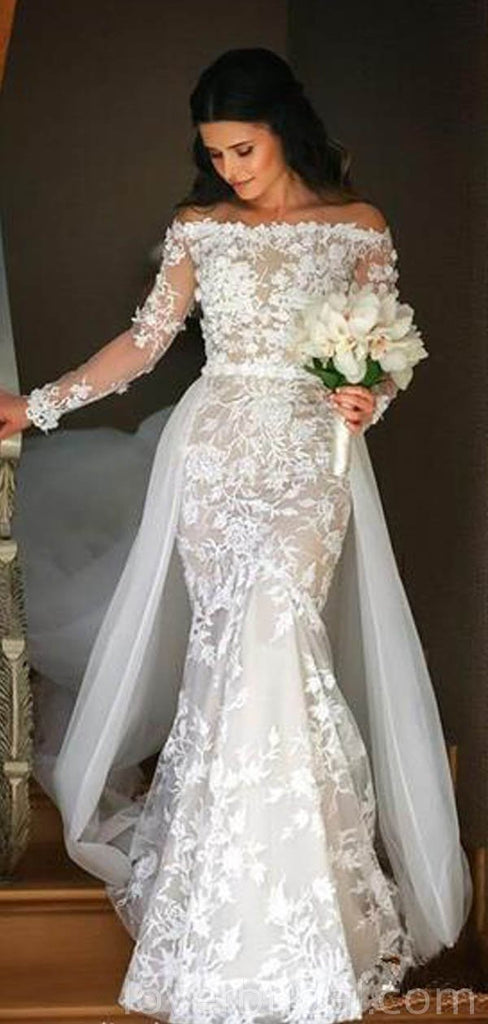 Long Sleeves Lace Mermaid Cheap Wedding Dresses Online, Cheap Bridal Dresses, WD541