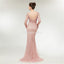 Long Sleeves Lace Mermaid Peach Evening Prom Dresses, Evening Party Prom Dresses, 12020