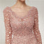 Long Sleeves Lace Mermaid Peach Evening Prom Dresses, Evening Party Prom Dresses, 12020