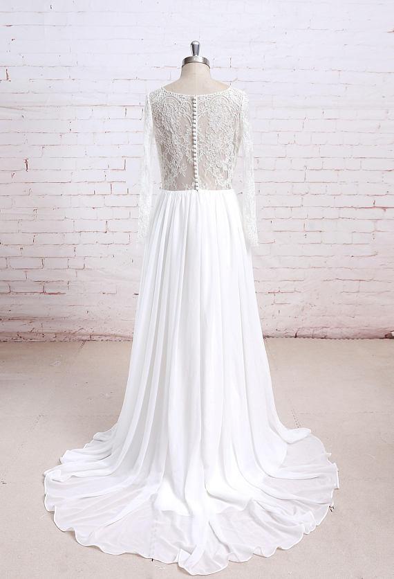 Long Sleeves Lace See Through Cheap Beach Wedding Dresses Online, WD380