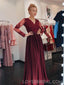 Long Sleeves Maroon Lace Beaded Long Evening Prom Dresses, Cheap Sweet 16 Dresses, 18427