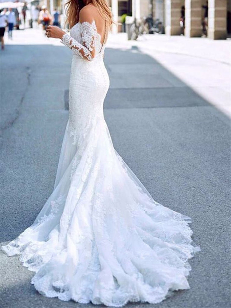 Long Sleeves Mermaid Sweetheart Handmade Lace Wedding Dresses,WD757