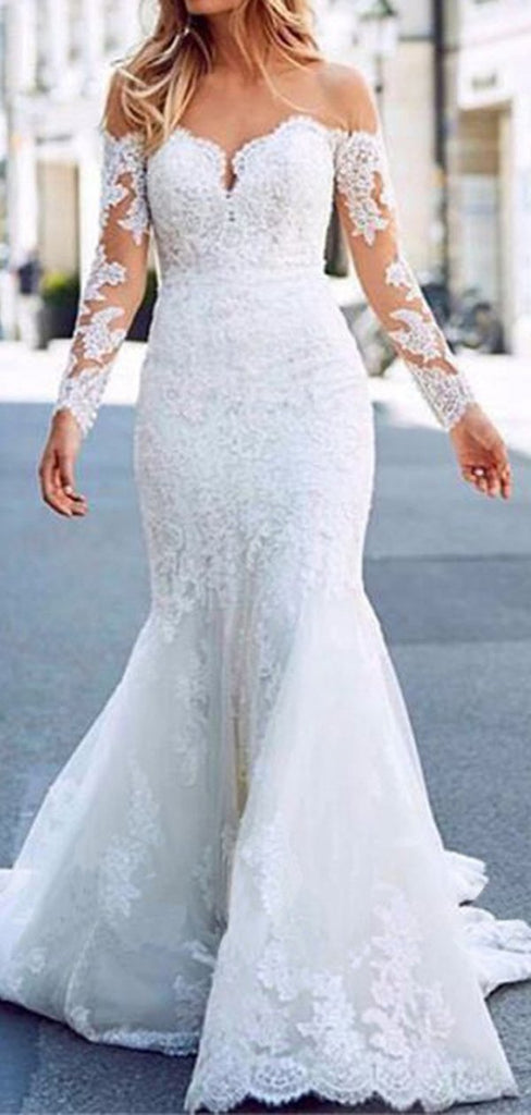 Long Sleeves Mermaid Sweetheart Handmade Lace Wedding Dresses,WD757