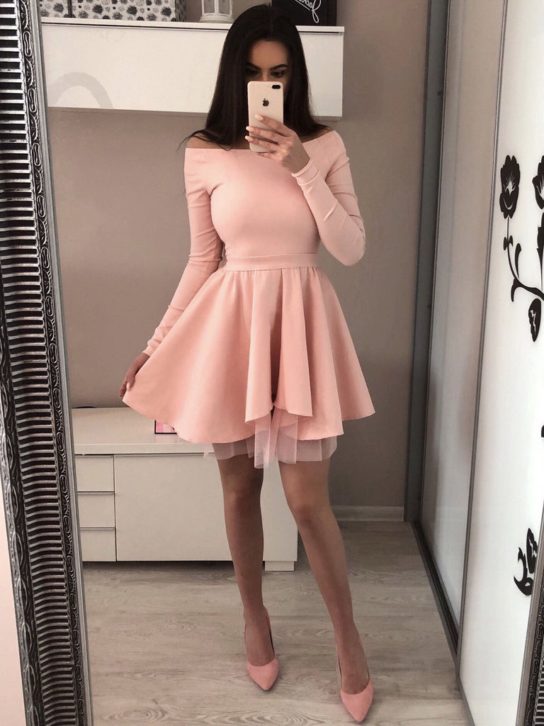 Long Sleeves Off Shoulder Short Cheap Homecoming Dresses Online, CM700