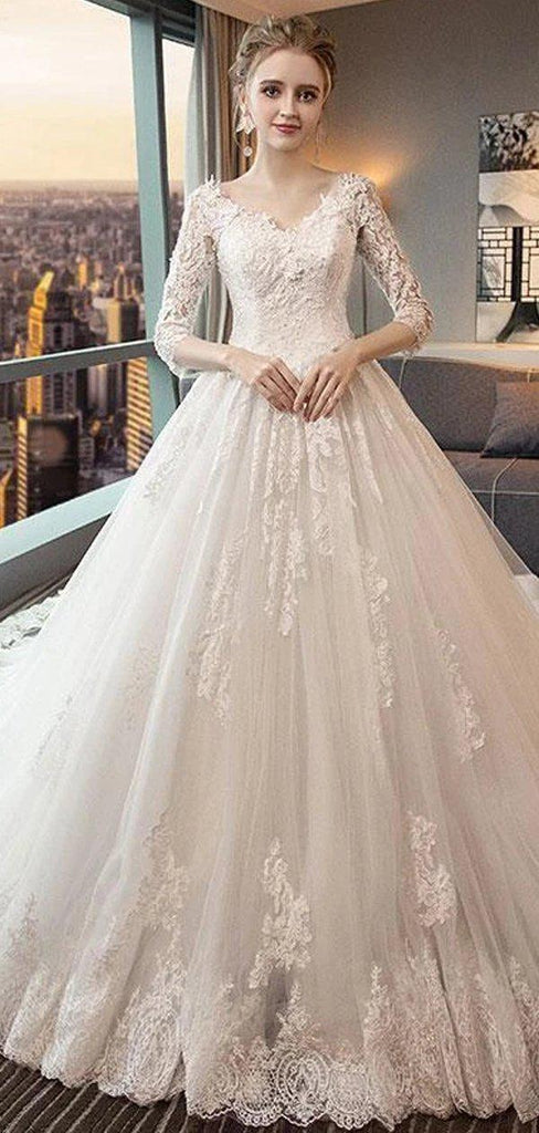 Long Sleeves Open Back Luxurious Wedding Dresses Online, Cheap Bridal Dresses, WD642