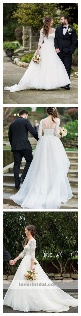 Long Sleeves Organza A-line Wedding Dresses Online, Cheap Simple Bridal Dresses, WD453