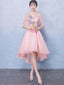 Long Sleeves Pink Lace High Low Cheap Homecoming Dresses Online, CM695