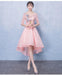 Long Sleeves Pink Lace High Low Cheap Homecoming Dresses Online, CM695