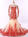 Long Sleeves Red Lace Mermaid Evening Prom Dresses, Cheap Custom Sweet 16 Dresses, 18531