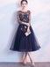 Long Sleeves Scoop Lace Navy Cheap Homecoming Dresses Online, Cheap Short Prom Dresses, CM795