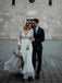 Long Sleeves See Through Beach Wedding Dresses, Chiffon Wedding Gown, WD695