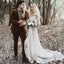 Long Sleeves See Through Lace Boho Wedding Dresses, Cheap Wedding Gown, WD686