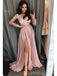 Long Sleeves Side Slit Pink Long Evening Prom Dresses, Cheap Custom Sweet 16 Dresses, 18465
