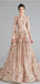 Long Sleeves Sparkly Rose Gold Backless Evening Prom Dresses, Evening Party Prom Dresses, 12111