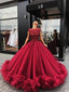 Luxurious Dark Red Lace Ball Gown Tulle Long Evening Prom Dresses, 17475