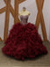 Maroon Ball Gown Beaded Organza Long Evening Prom Dresses, Cheap Sweet 16 Dresses, 18359