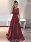 Maroon Jewel A-line Low Back Evening Prom Dresses, Cheap Custom Sweet 16 Dresses, 18470