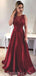 Maroon Jewel A-line Low Back Evening Prom Dresses, Cheap Custom Sweet 16 Dresses, 18470