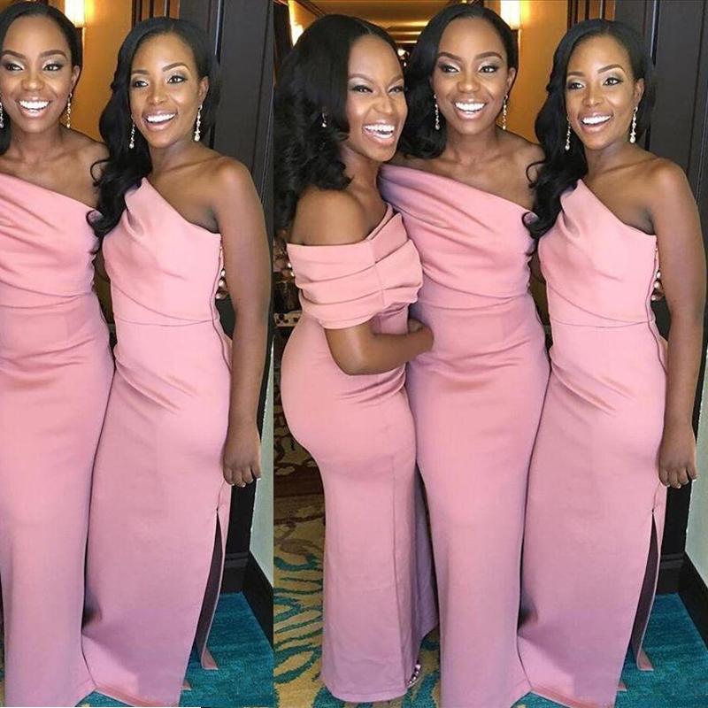 Mermaid One Shoulder Pink Cheap Long Bridesmaid Dresses Online, WG855