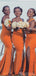 Mermaid Orange One Shoulder High Slit Cheap Bridesmaid Dresses Gown Online, WG877