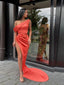 Mermaid Orange One Shoulder High Slit Cheap Long Prom Dresses Online,12489