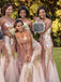Mermaid Rose Gold Sequin Long Bridesmaid Dresses Online, Cheap Bridesmaids Dresses, WG745