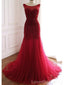 Mermaid See Through Red Long Evening Prom Dresses, Cheap Custom Party Prom Dresses, 18598