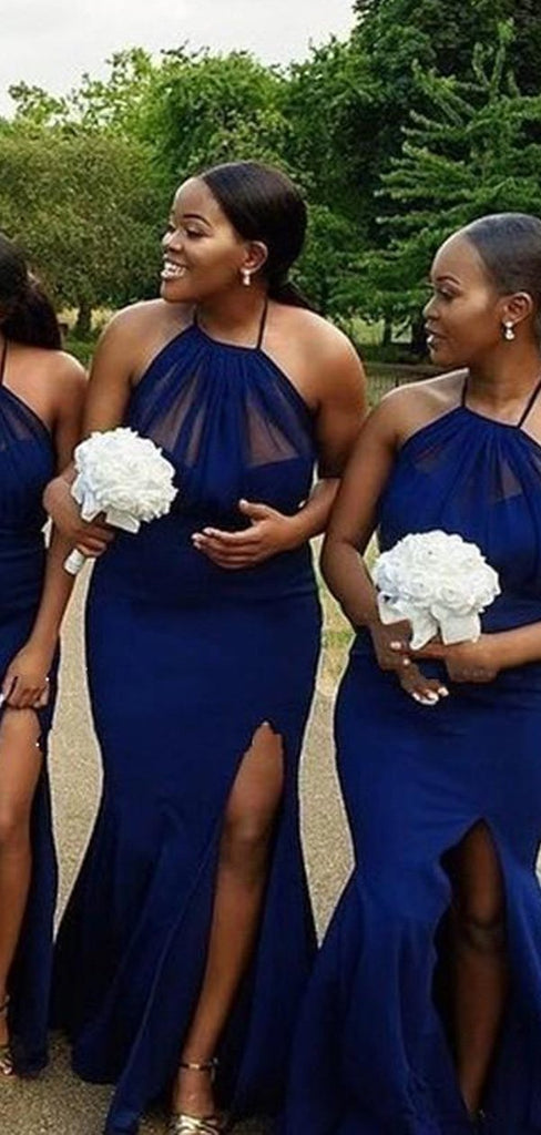 Mermaid Side Slit Halter Sleeveelsss Cheap Bridesmaid Dresses Online, WG828