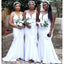 Mermaid Spaghetti Straps White V-neck Long Bridesmaid Dresses Gown, WG879