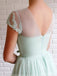 Mint Green A-line Short Sleeves Jewel High Slit Long Prom Dresses Online,12605