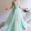 Mint Green A-line Short Sleeves Jewel High Slit Long Prom Dresses Online,12605