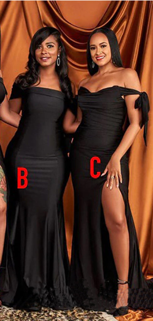 Mismatched Black Mermaid High Slit Cheap Long Bridesmaid Dresses Online,WG1128