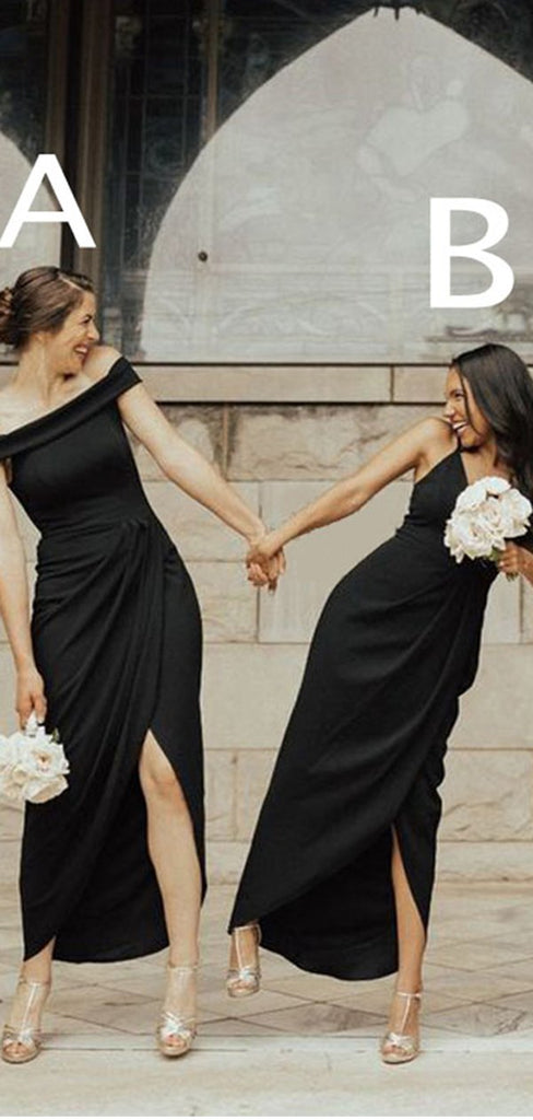 Mismatched Black Side Slit Sleeveless Simple Mermaid Bridesmaid Dresses Gown Online,WG925