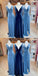 Mismatched Blue A-line V-neck Cheap Long Bridesmaid Dresses,WG1396