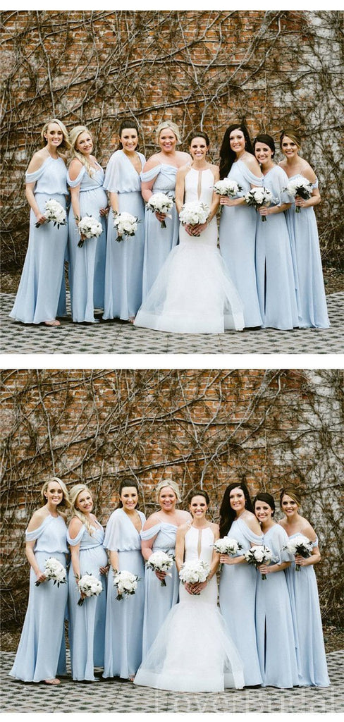 Mismatched Blue Chiffon Long Cheap Bridesmaid Dresses Online, WG613