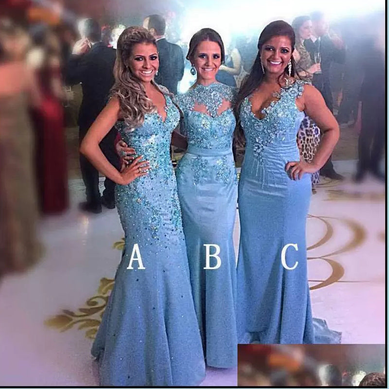 Mismatched Blue Mermaid Cheap Long Bridesmaid Dresses Online,WG1097