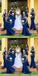 Mismatched Blue Mermaid One Shoulder Maxi Long Bridesmaid Dresses,WG1490