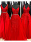 Mismatched Burgundy A-line Spaghetti Straps Cheap Long Prom Dresses,12722