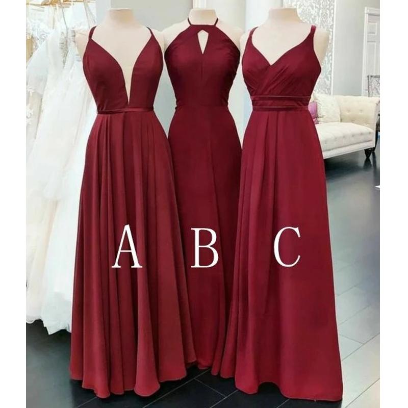 Mismatched Burgundy Long A-line Bridesmaid Dresses Gown Online,WG913