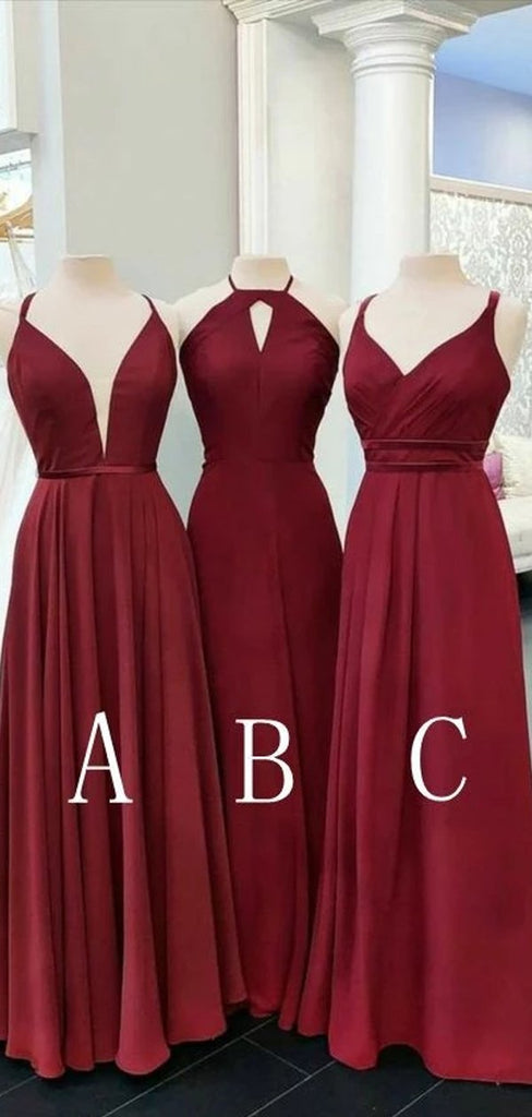 Mismatched Burgundy Long A-line Bridesmaid Dresses Gown Online,WG913