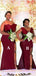 Mismatched Burgundy Mermaid High Slit Cheap Long Bridesmaid Dresses Online,WG974