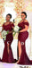 Mismatched Burgundy Mermaid High Slit Cheap Long Bridesmaid Dresses Online,WG974