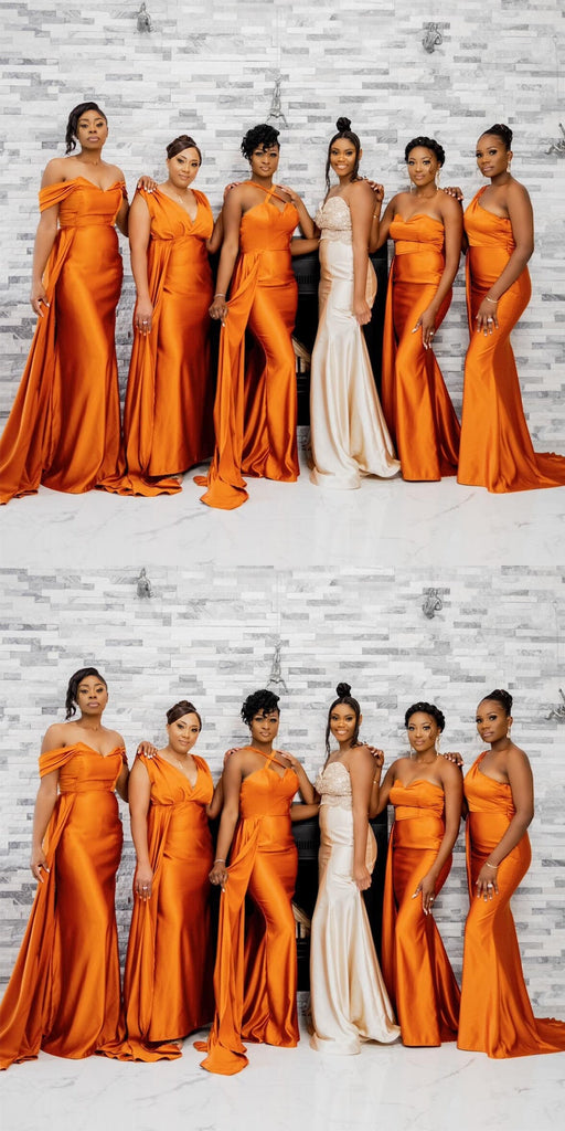 Mismatched Burnt Orange Mermaid Cheap Long Bridesmaid Dresses,WG1439