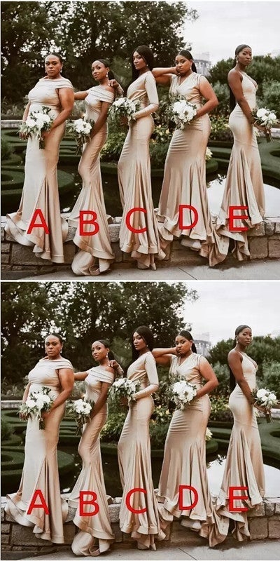 Mismatched Champagne Mermaid Cheap Long Bridesmaid Dresses Online,WG1016